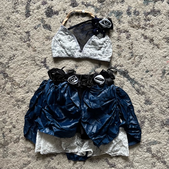 Custom Two Piece Blue & White Dance Costume - Picture 1 of 3